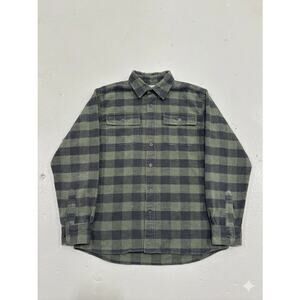 L.L. Bean Chamois Cloth Shirt Mens Large Green Black Plaid Flannel Heavyweight